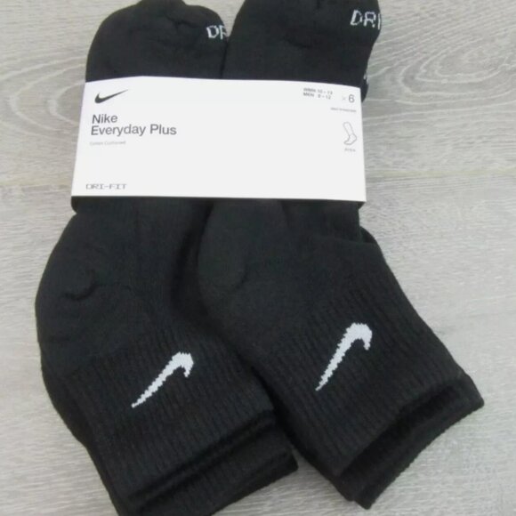 Nike Everyday Plus Cushioned Ankle Socks 6 Pack Mens Size 8-12 Black Dri-Fit NEW - Picture 1 of 3